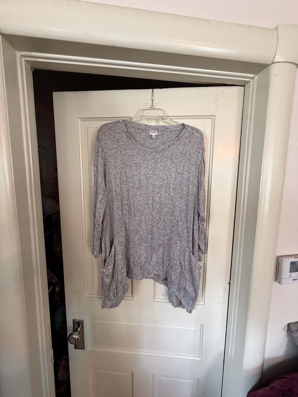 Db Sunday Women's Ribbed V-Neck Tunic Top with Pockets, Grey, Size 1X